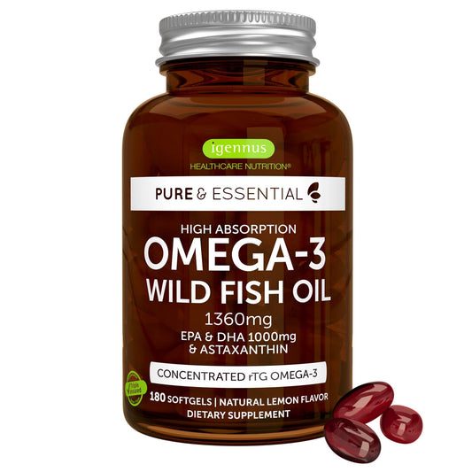 Igennus Ultra Pure Omega 3 bottle for convenient, long-lasting daily dosing.