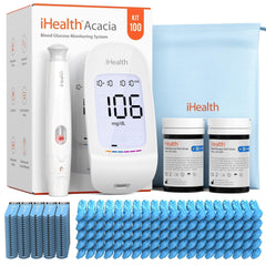 iHealth Acacia blood glucose monitor with clear display for quick at-home testing.