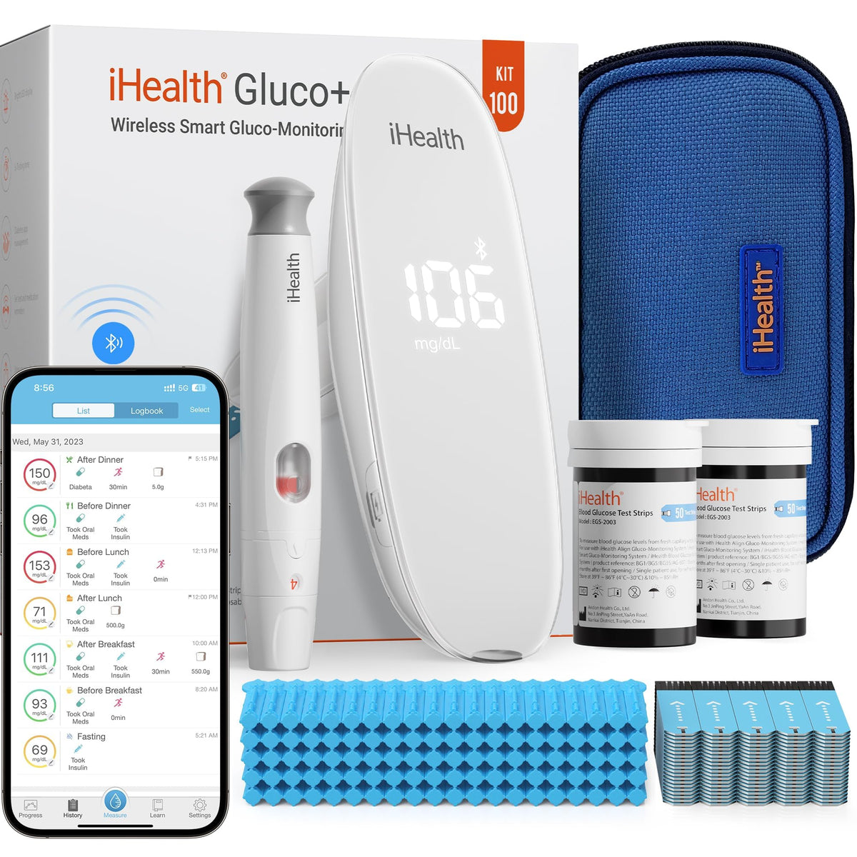 iHealth Gluco+ monitor display showing clear glucose results