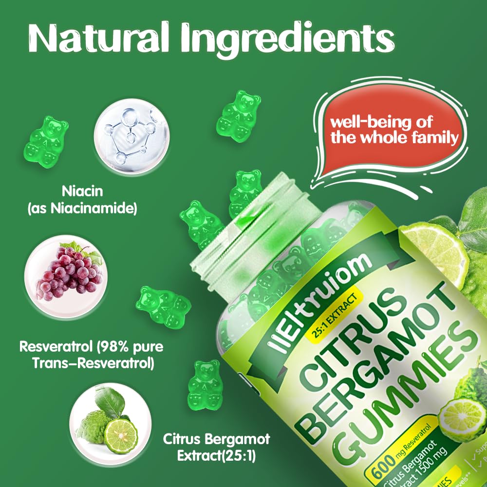 IIEltruiom Bergamot gummies packaging highlights natural ingredients and 25:1 extract