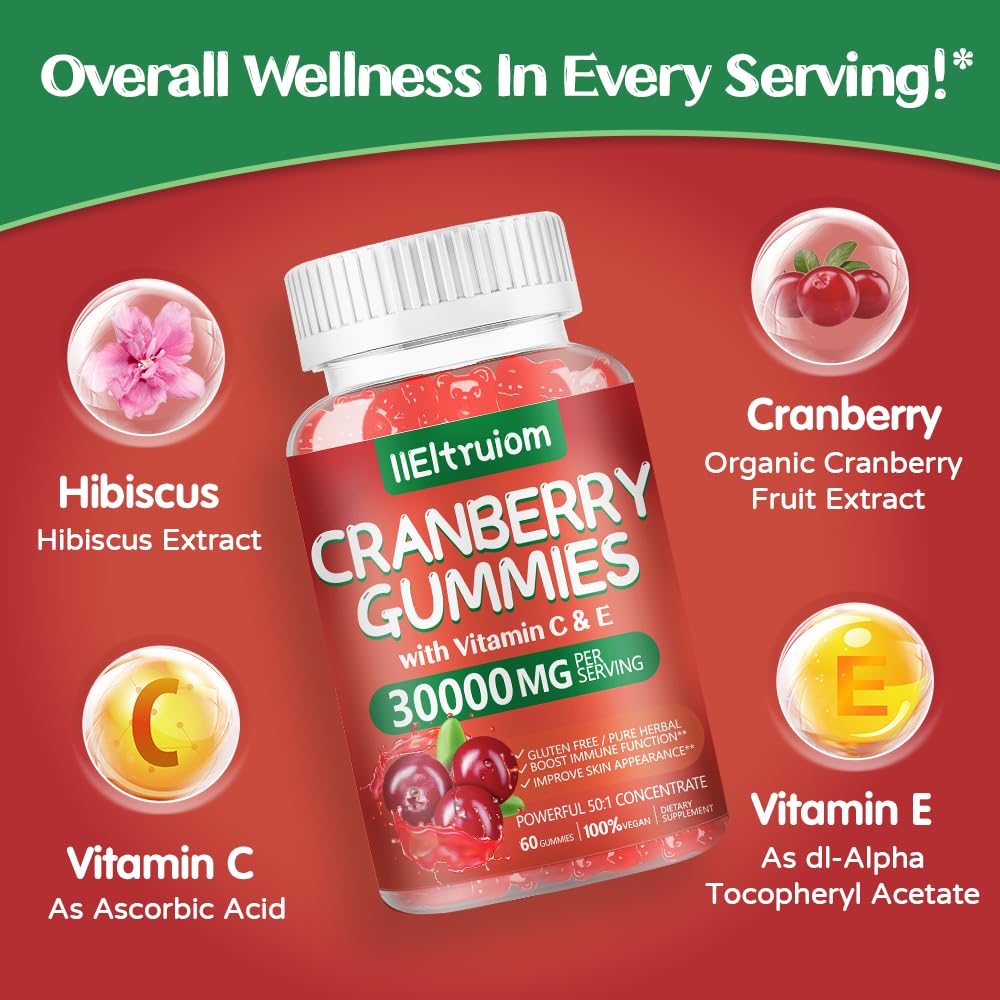 IIEltruiom cranberry gummies closeup showing chewy texture and flavor