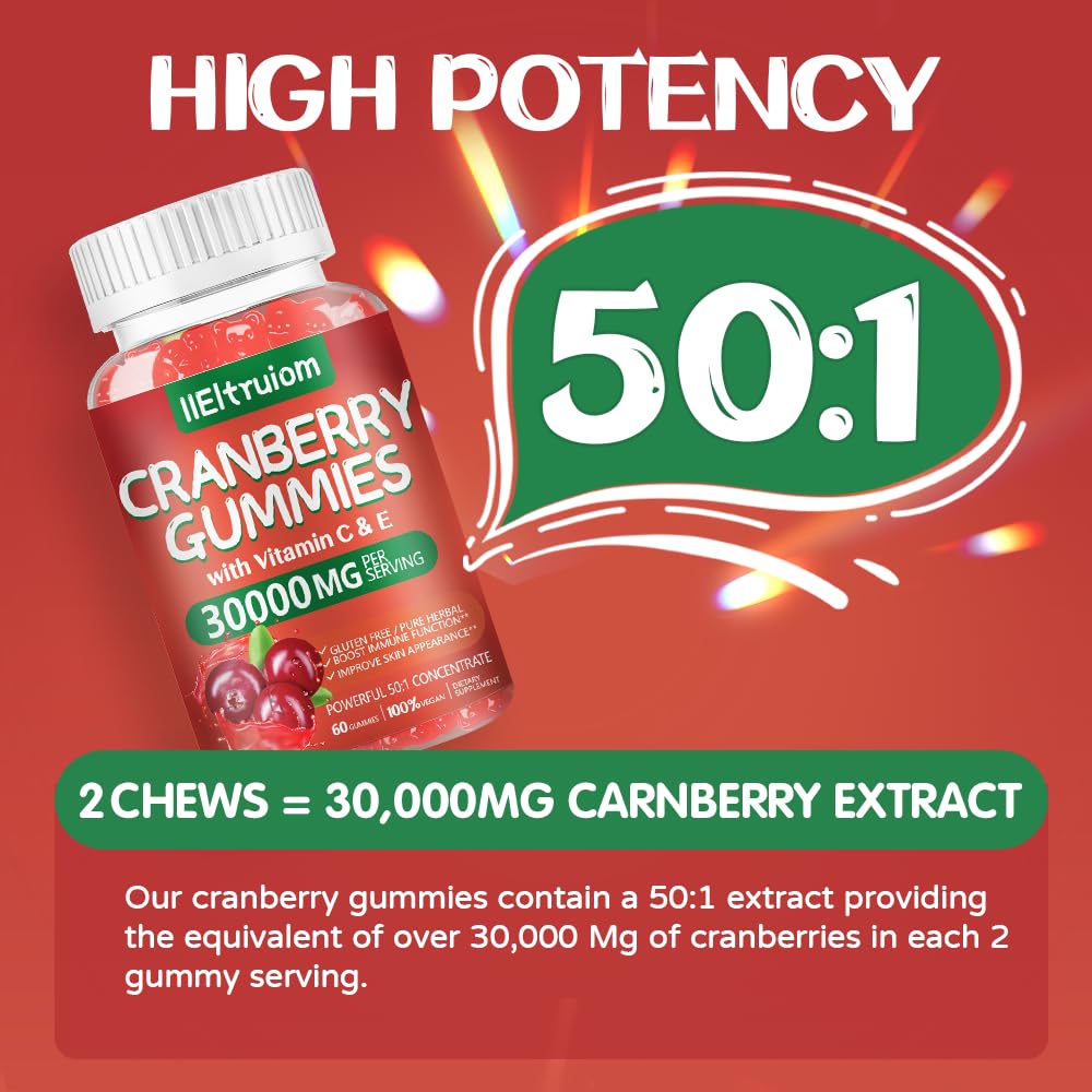 IIEltruiom cranberry gummies label detail highlighting 50:1 extract