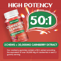 IIEltruiom cranberry gummies label detail highlighting 50:1 extract