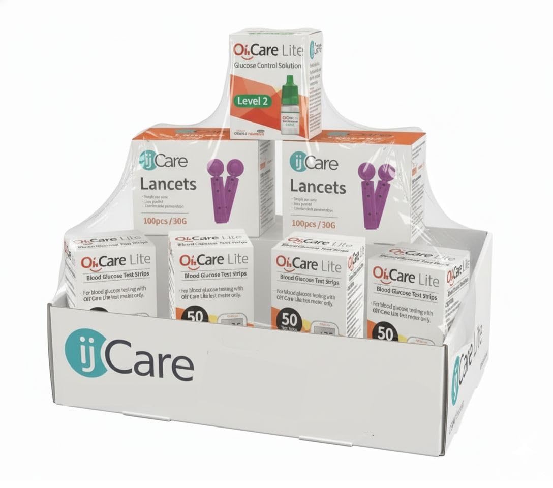 ijCare Oh’Care Lite monitor front view for quick, reliable glucose checks