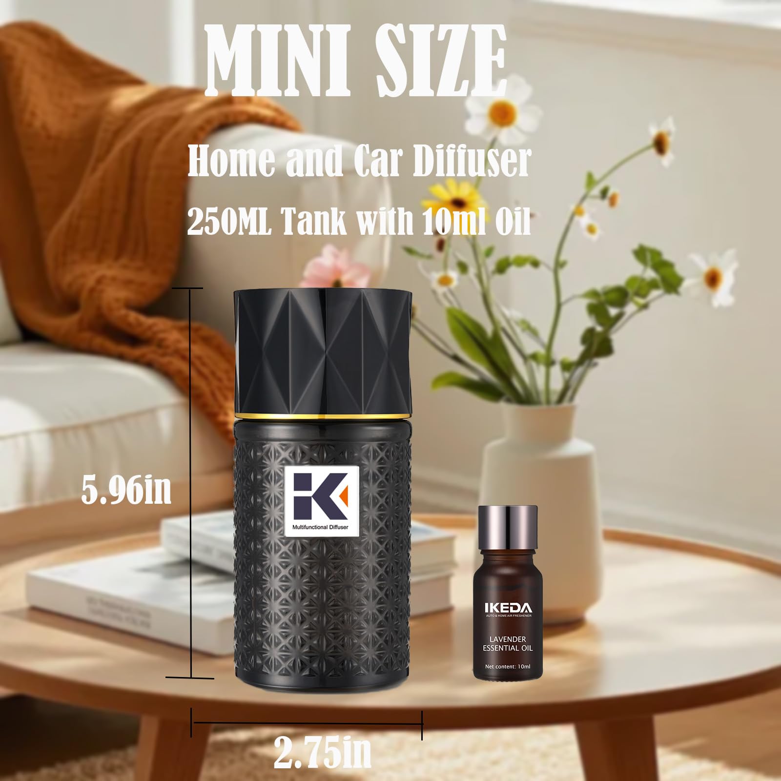 Ikeda scents lavender oil diffuser accompanied by 10 ml oil for calming aromas.