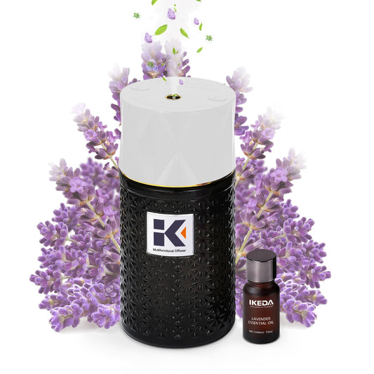 Ikeda Style-Life diffuser with lavender oil bottle for calming home aromatherapy.