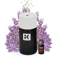 Ikeda Style-Life diffuser with lavender oil bottle for calming home aromatherapy.