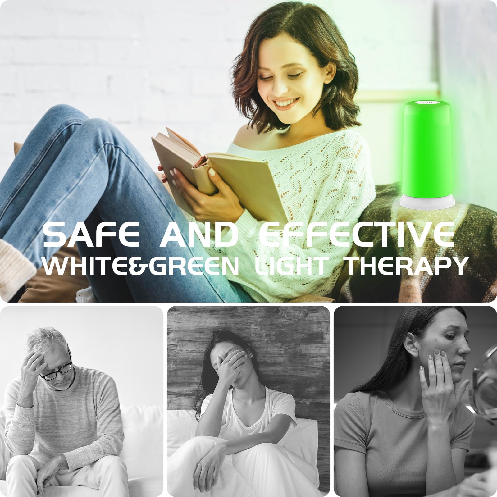ikeener Green Light Therapy Lamp demonstrating migraine-friendly green light exposure