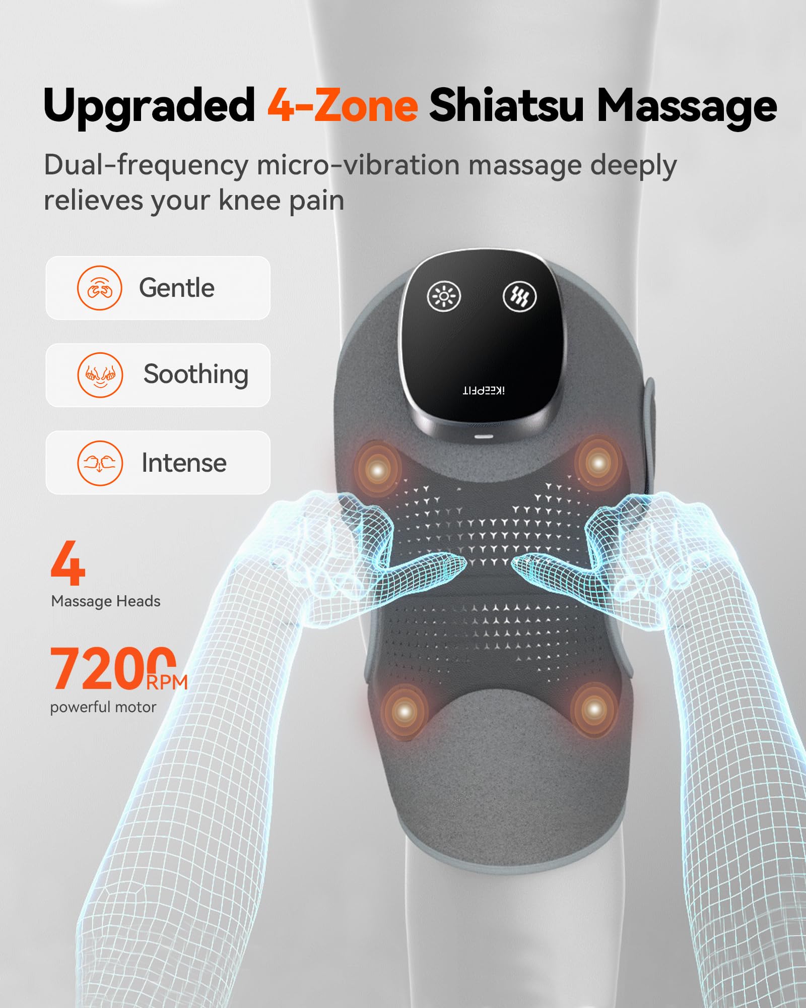 IKEEPFIT knee massager features 4-zone shiatsu heads for targeted vibration relief.
