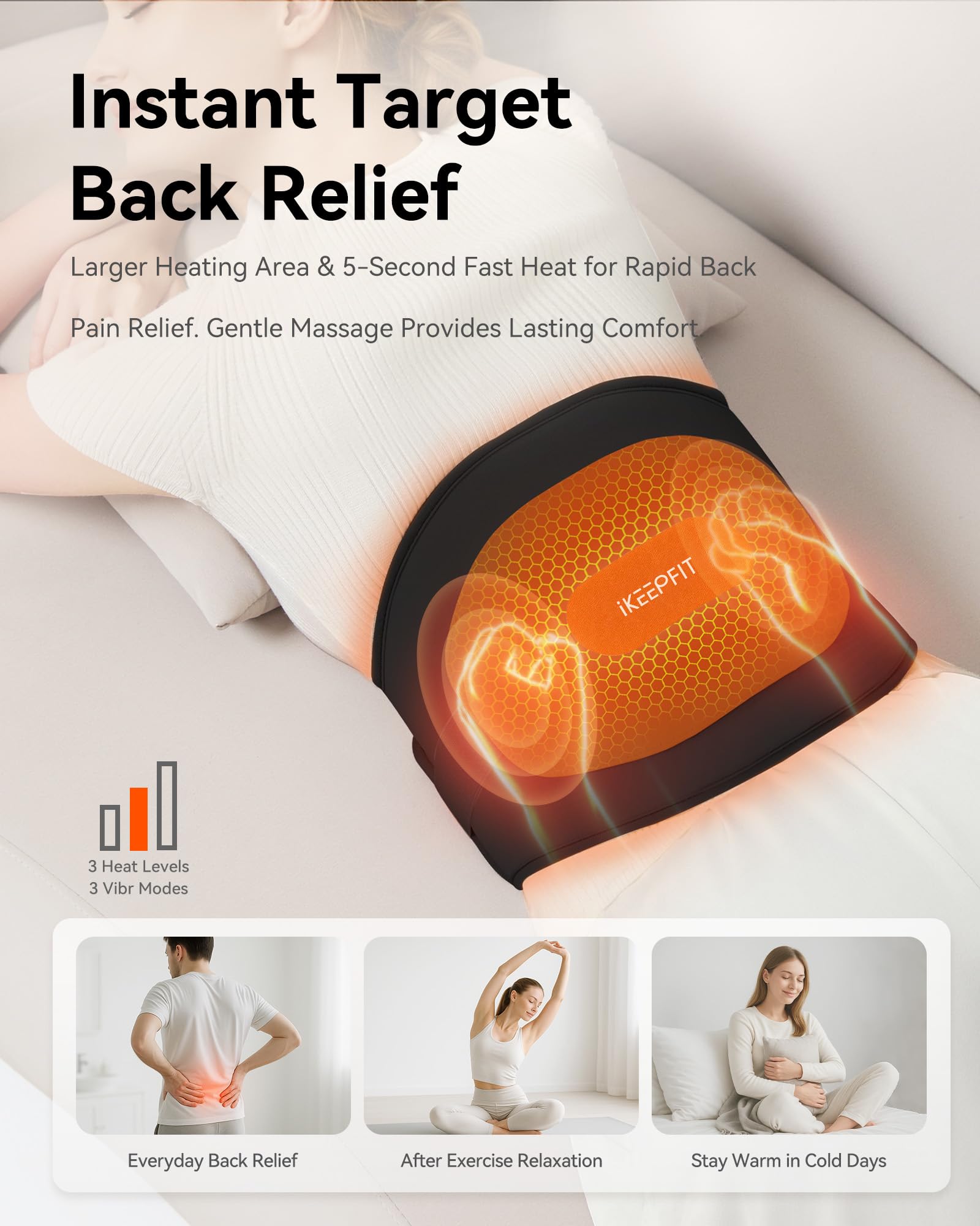 Vibration mode complements heat for a light massage experience
