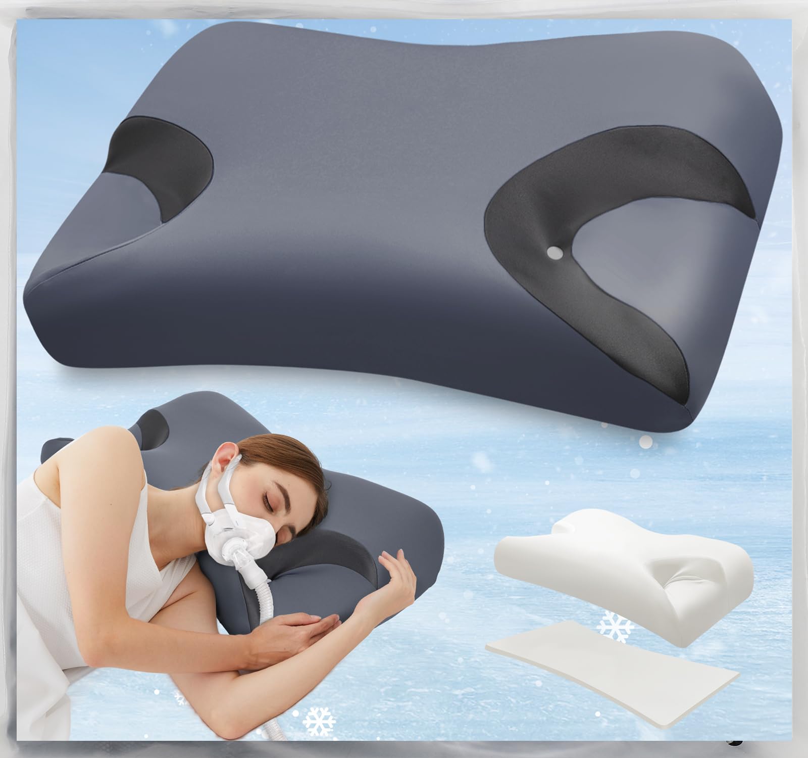 IKSTAR adjustable CPAP pillow with side cutouts stabilizes masks for side sleepers