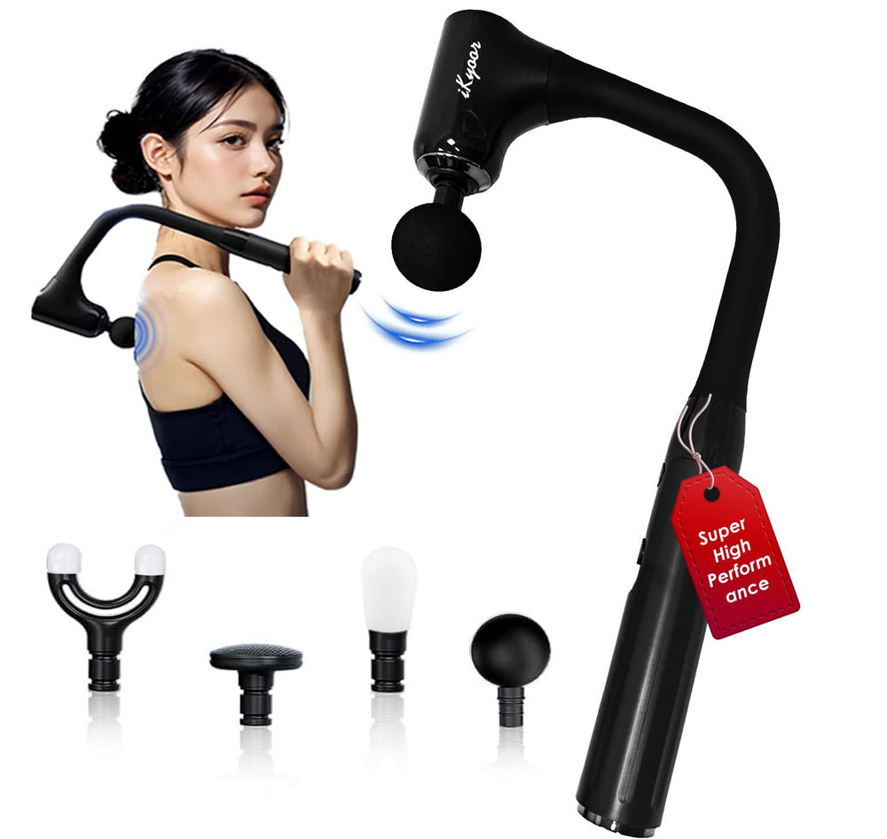 iKyoor extended handle back massager shown for easy self-treatment of the back