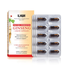 ILHWA enzyme fermented ginseng liquid capsules front view for easy dosing