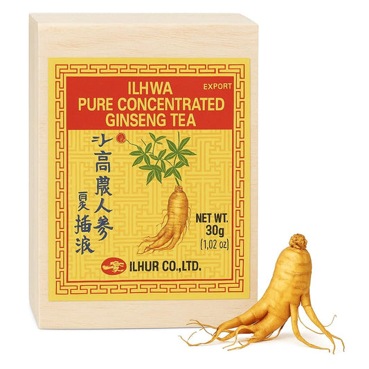 Ilhwa ginseng tea brew cup highlighting warm aroma and focus boost potential.