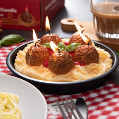 ilikepar meatball spaghetti candle basil detail enhances playful centerpiece.