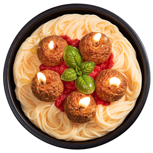 ilikepar meatball spaghetti candle closeup shows realistic texture for home decor.