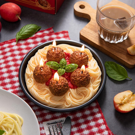 ilikepar meatball spaghetti candle handmade detail highlighting craftsmanship.