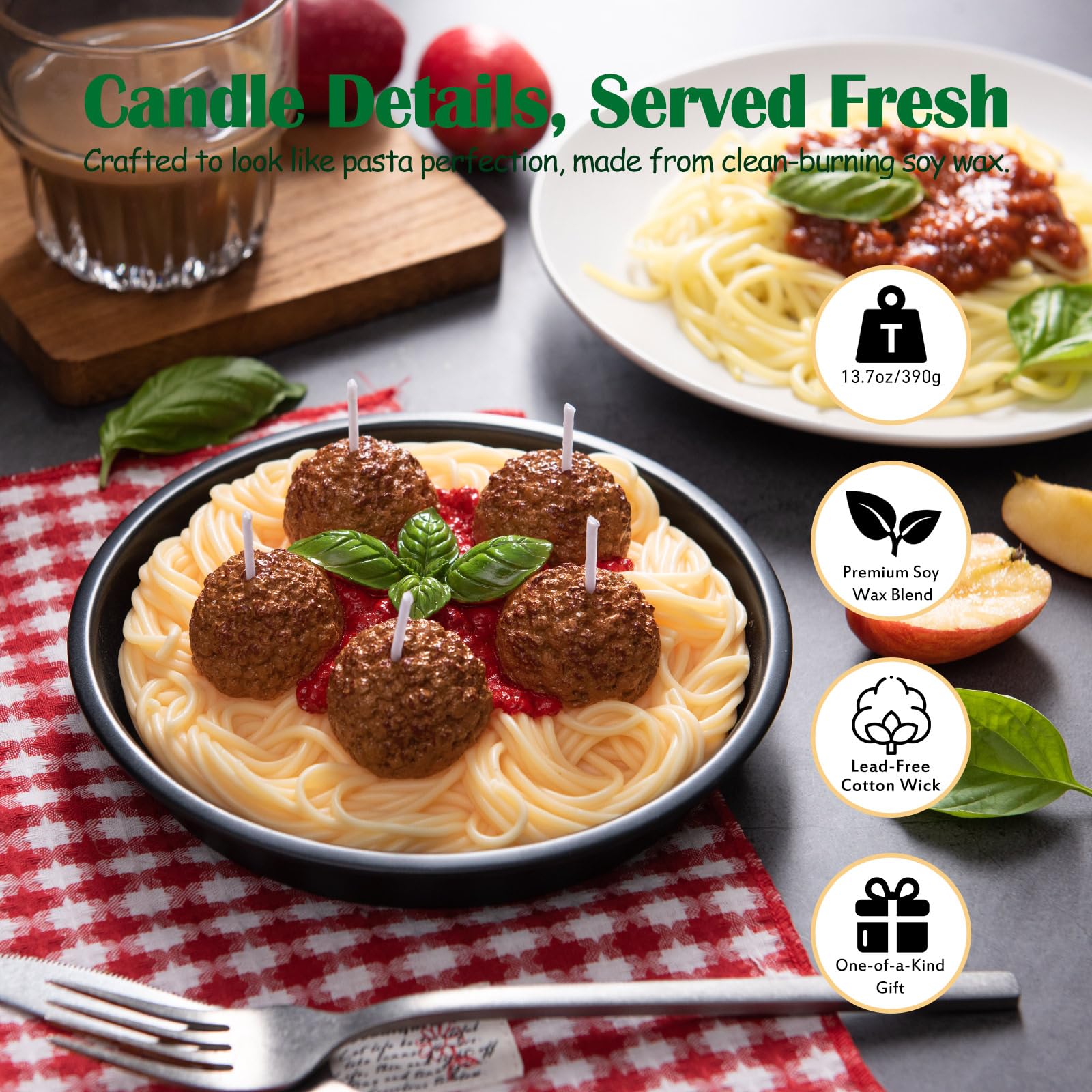 ilikepar meatball spaghetti candle packaging shot demonstrates gift-ready presentation.