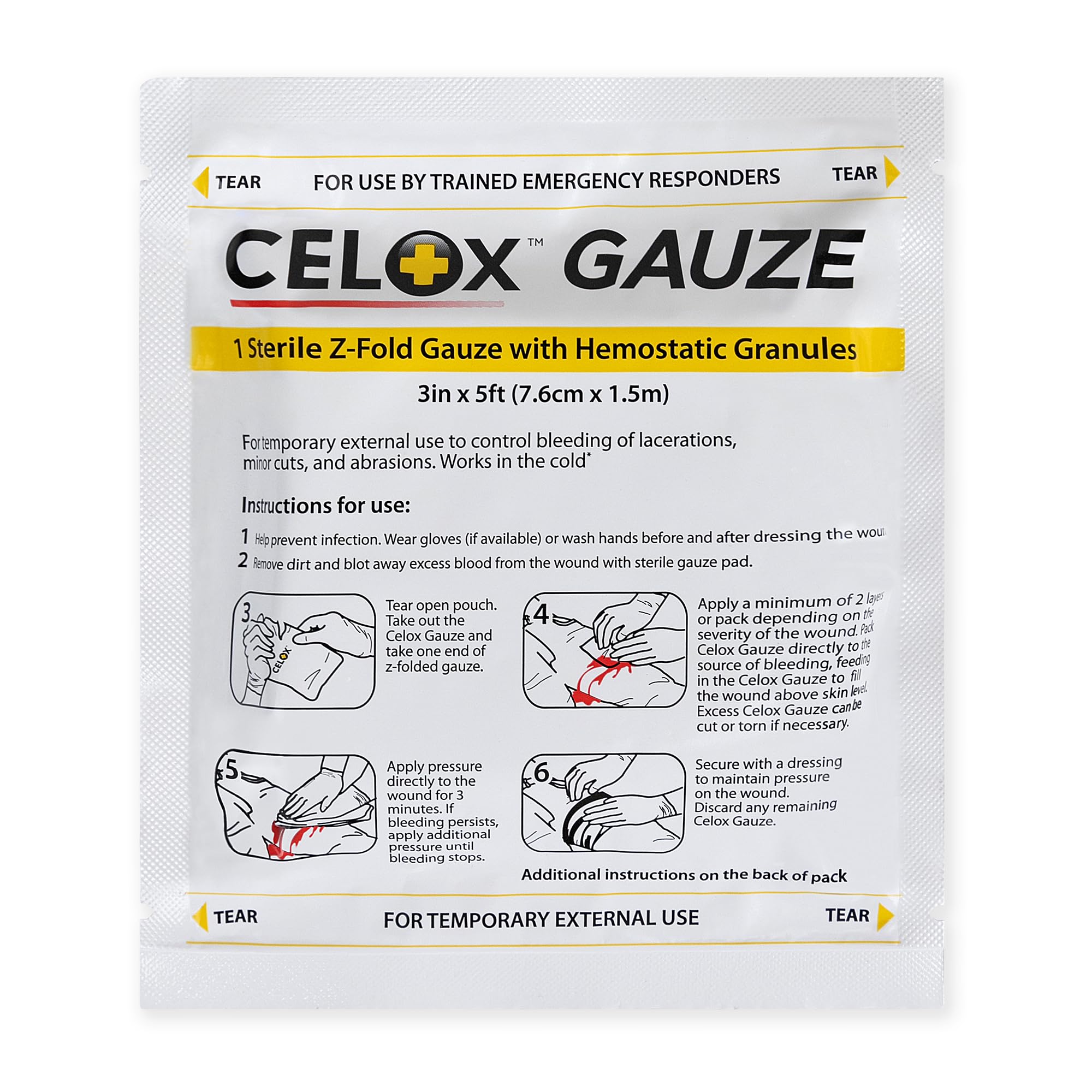 ILIOS Celox Gauze Z-Fold for bleeding control, compact and easy to use in emergencies.