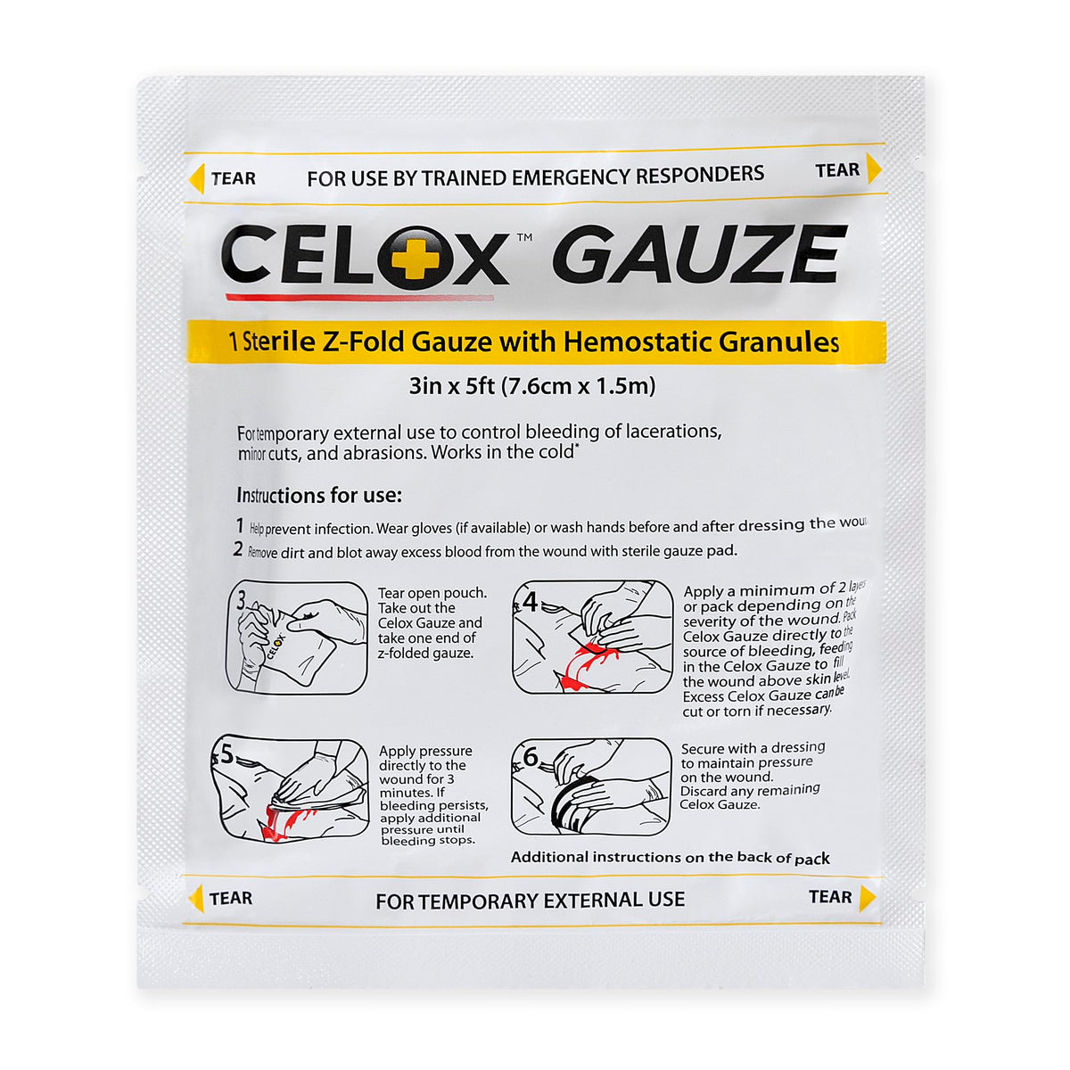 ILIOS Celox Gauze Z-Fold for bleeding control, compact and easy to use in emergencies.
