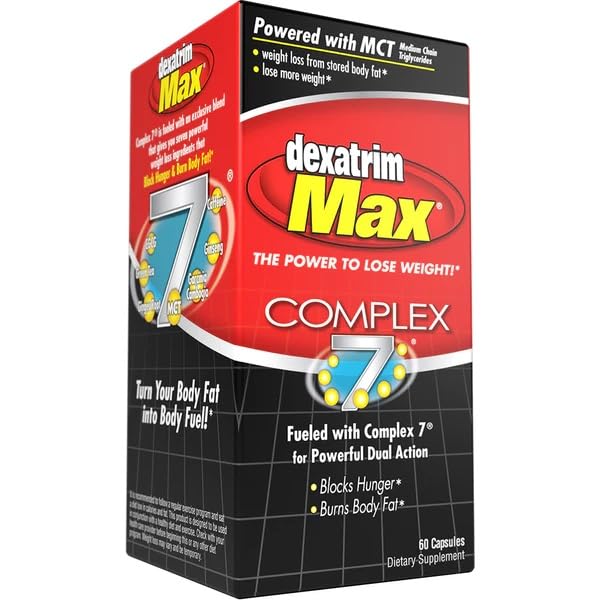 Close-up of Dexatrim Max Complex-7 capsules reveals seven-ingredient formula.