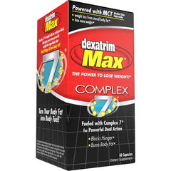 Close-up of Dexatrim Max Complex-7 capsules reveals seven-ingredient formula.