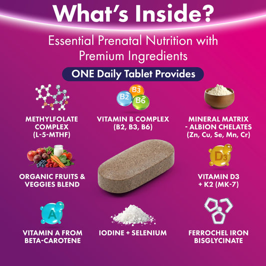 ILIVA prenatal bottle opened to show 30 capsules for daily nourishment