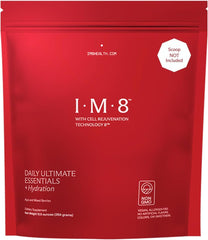 IM8 Daily Ultimate Essentials powder bag front view highlighting 92 nutrients