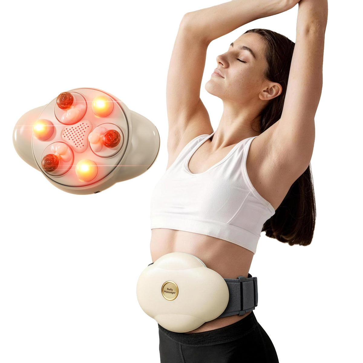 KOSTAK Abdominal Massager with four synchronized disks for deep kneading relief.