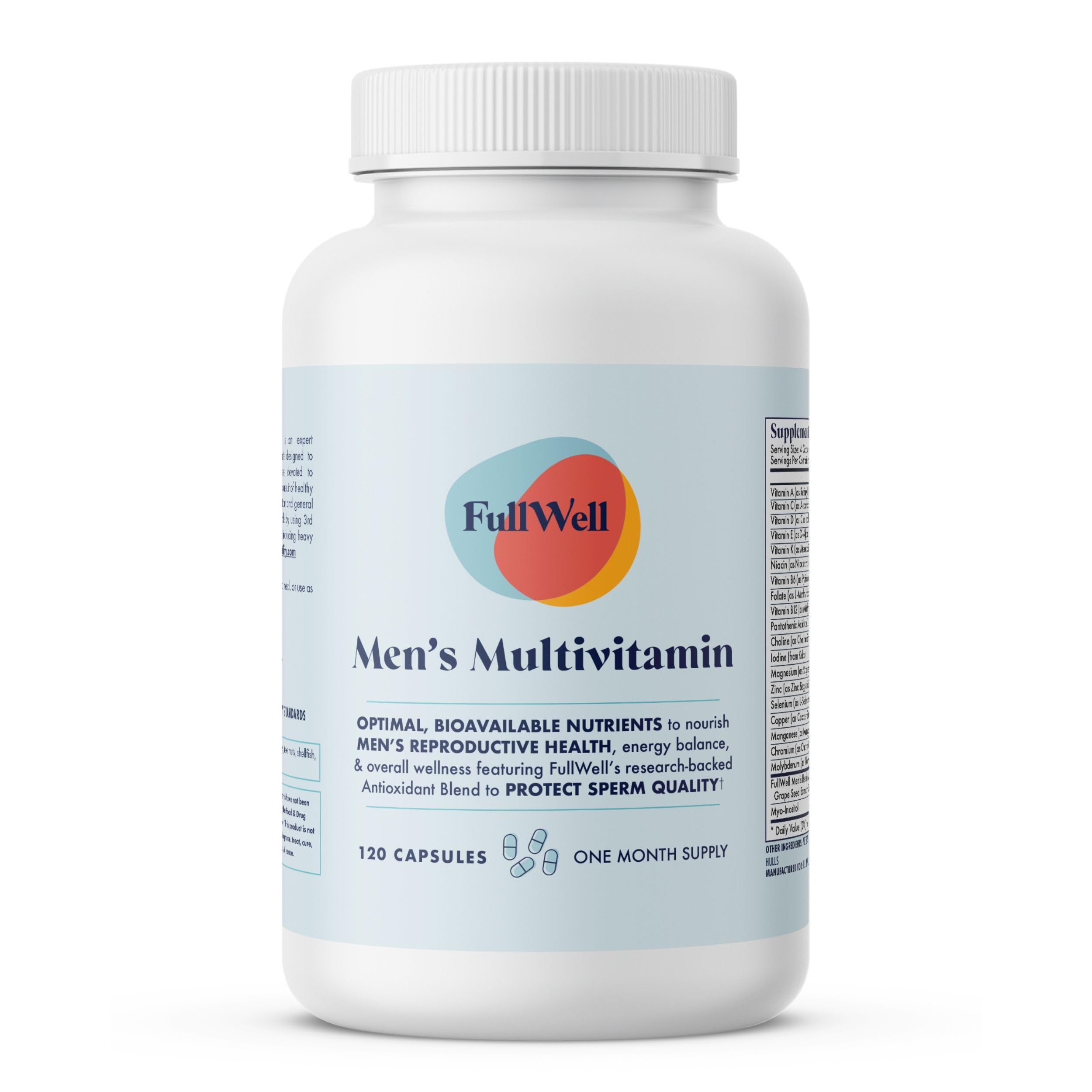 FullWell Fertility Multivitamin for Men | Daily Vitamin for Conception Support | Sperm Motility & Strength | Dietitian-Formulated | Choline, Grapeseed Oil, Folate | 3rd Party Tested, 30 Servings