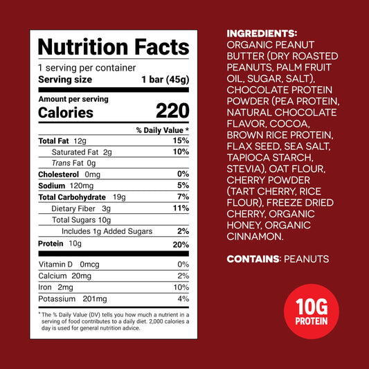 FRO PRO Chelsea's Cherry Pie Peanut Butter Snack Bar — Gluten Free, Dairy Free, Soy Free, Non-GMO, Plant-Based Protein (12 Pack)