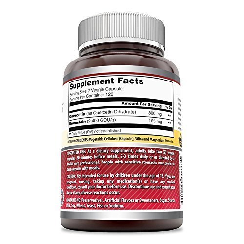 Amazing Nutrition Quercetin 800 Mg with Bromelain 165 Mg – 240 Veggie Capsules | Non-GMO, Gluten Free, Made in USA