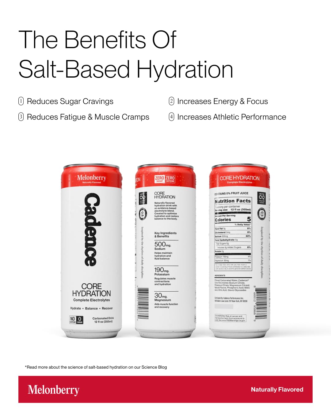 Cadence Melonberry Electrolyte Drink – Case of 12 Cans (355ml) | Zero Sugar, No Caffeine, Vegan & Keto Friendly