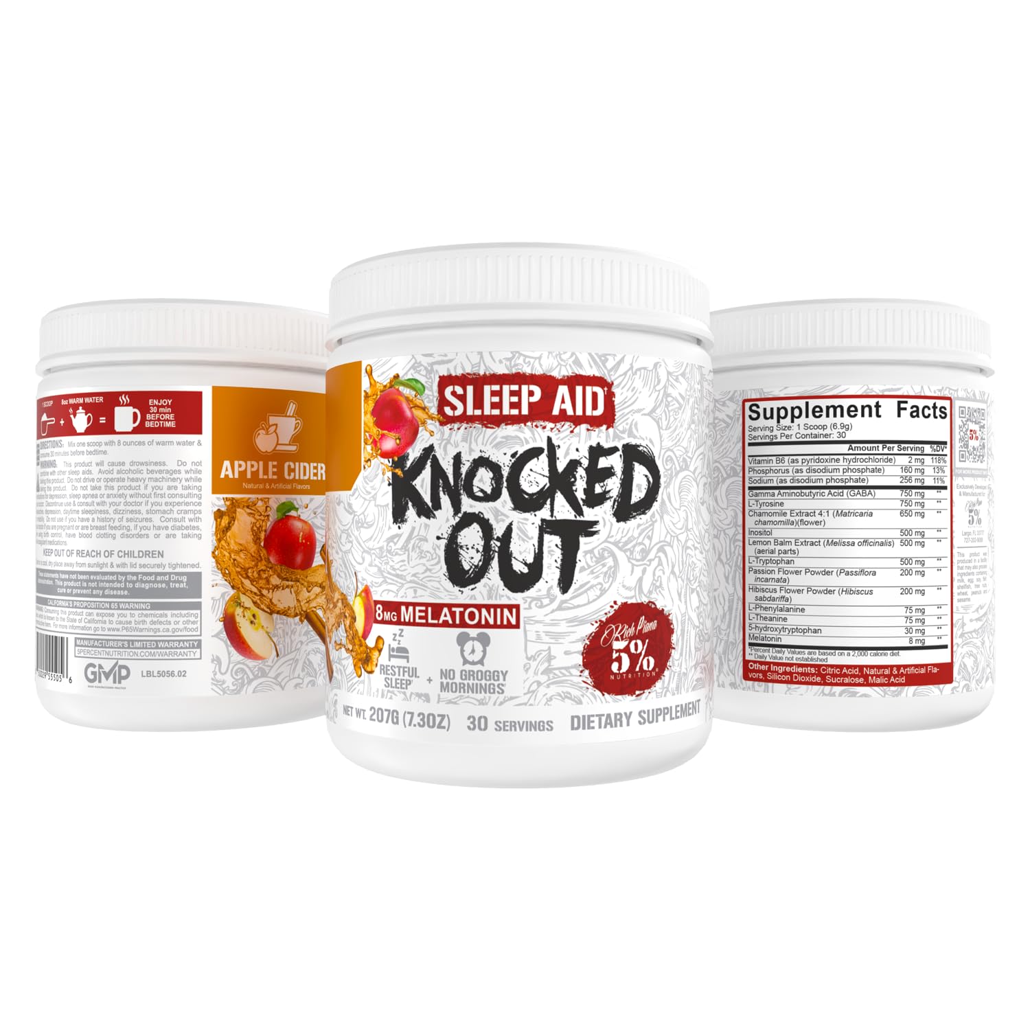 5% Nutrition Rich Piana Knocked Out Natural Sleep Aid – Apple Cider, 7.2 oz (30 Servings)