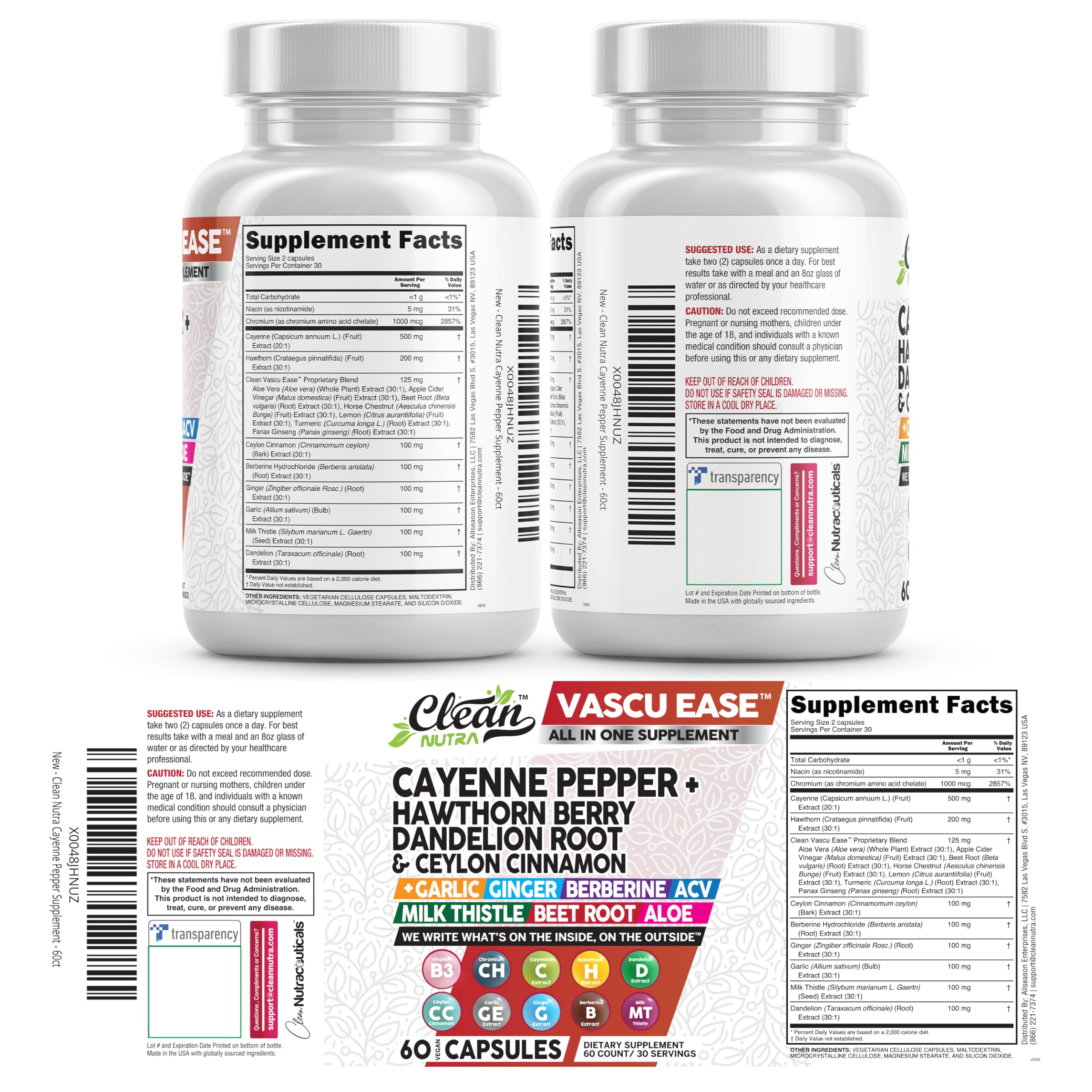 Clean Nutra Vascu Ease Cayenne Pepper Capsules – Hawthorn Berry & Beetroot for Digestive & Immune Support