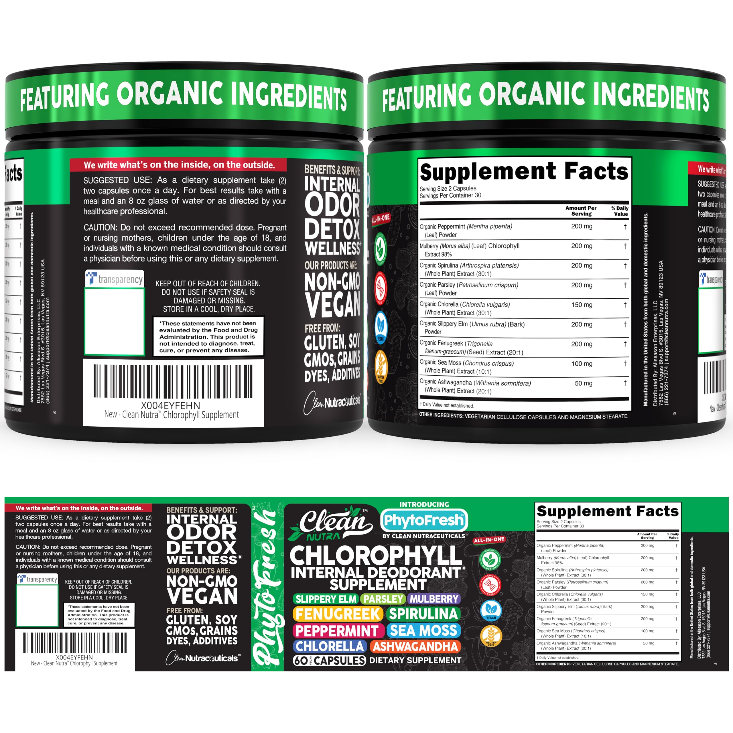 Clean Nutra Chlorophyll Capsules – Internal Deodorant, Peppermint & Greens Detox