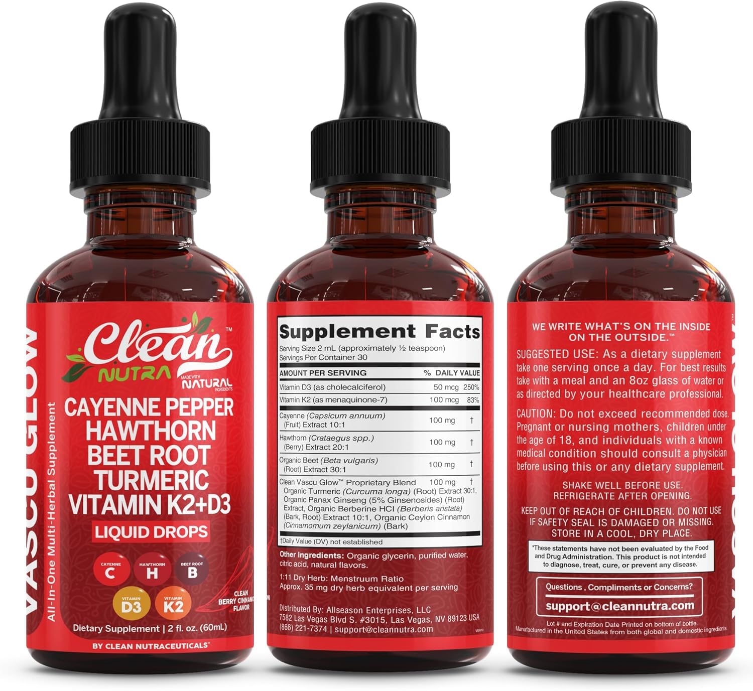 Clean Nutra Cayenne Pepper Drops & Hawthorn Berry - All-in-One Liquid Wellness