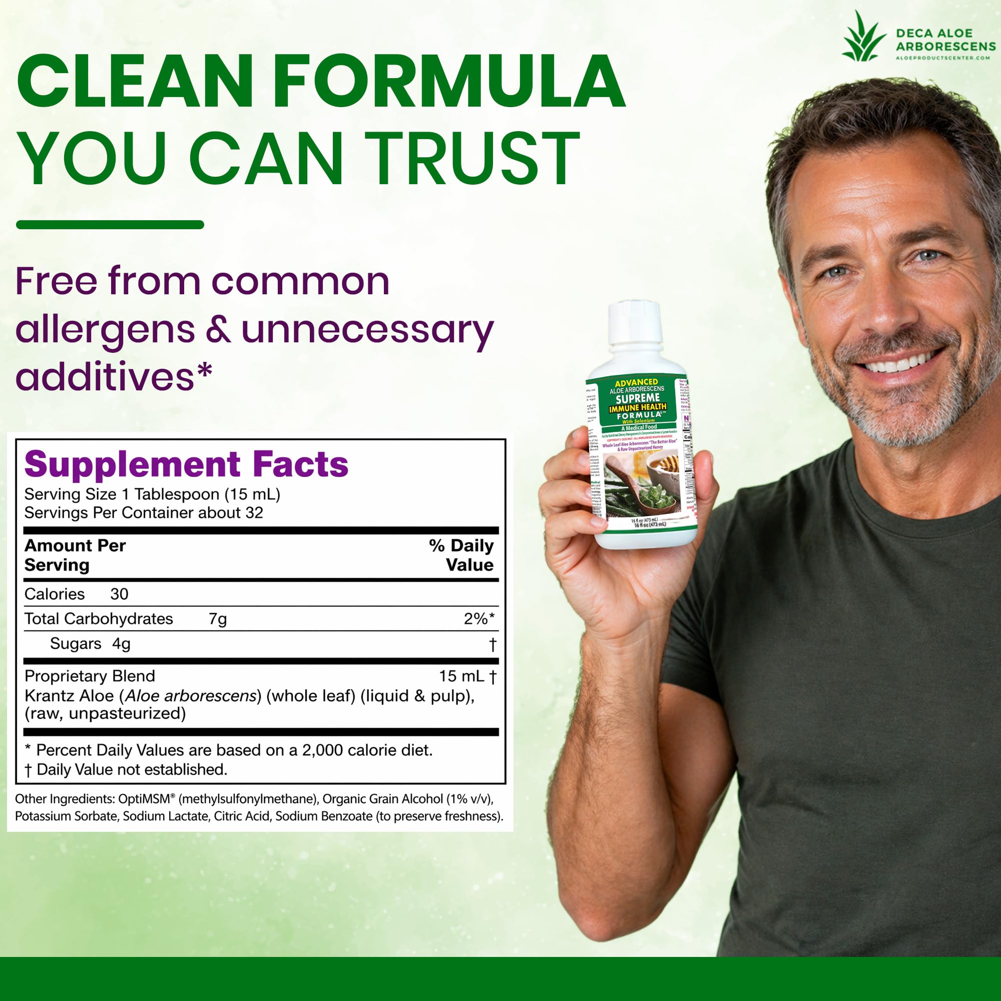 Deca Aloe Arborescens US – Supreme Immune Health Formula with Organic Aloe & Raw Honey, 16oz