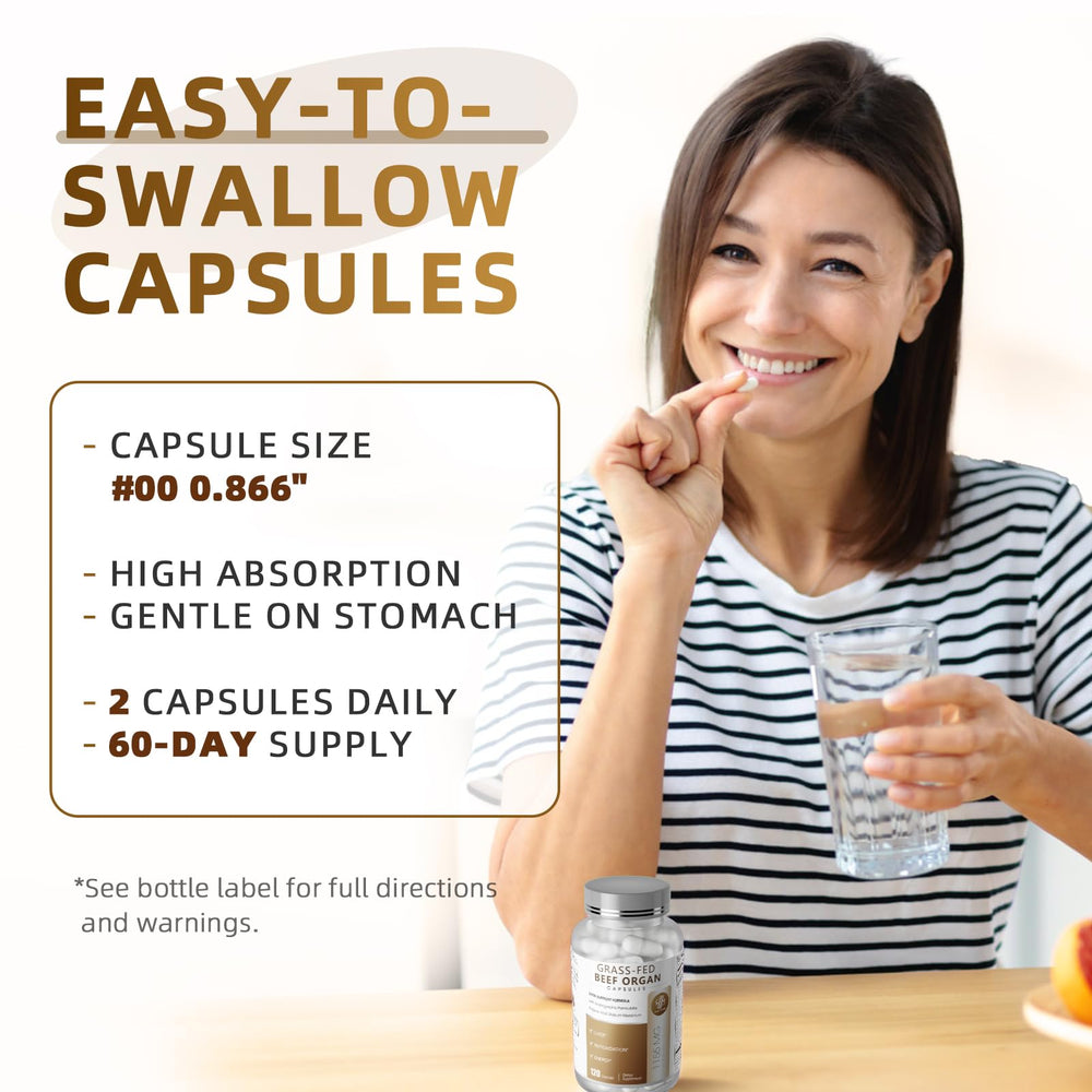 iMATCHME Beef Organ capsules closeup shows small, convenient daily capsules