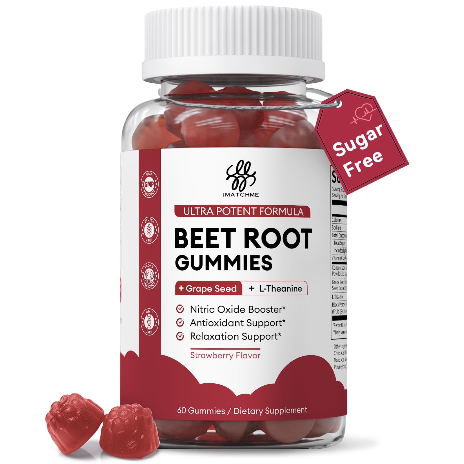 iMATCHME Beet Root Gummies jar with 120 chews for daily vitality and mood balance