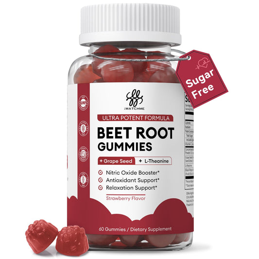 iMATCHME Beet Root Gummies jar with 120 chews for daily vitality and mood balance