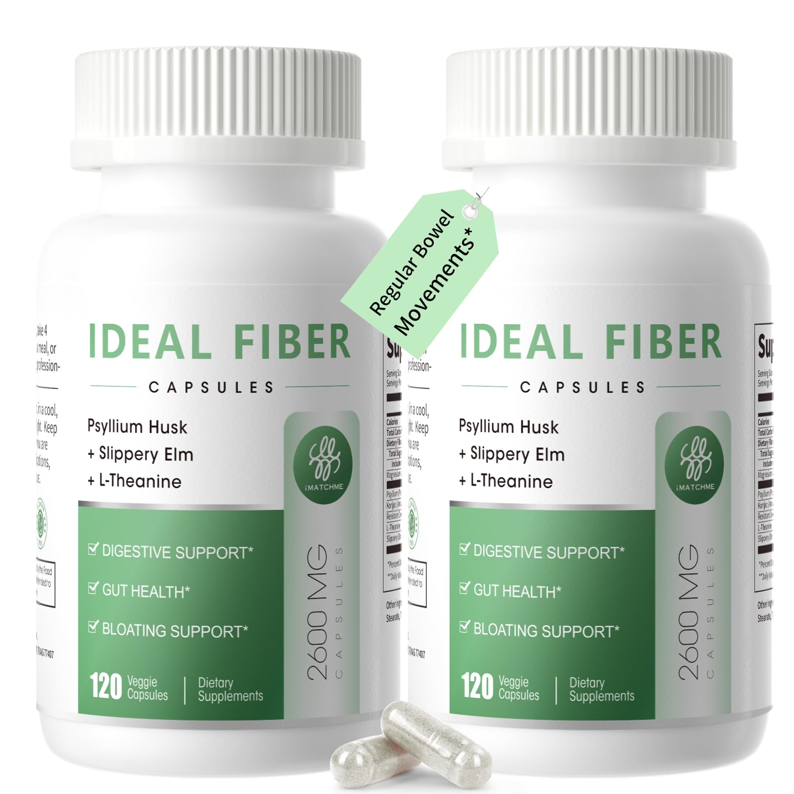 iMATCHME fiber capsules with psyllium husk for gentle digestion support.