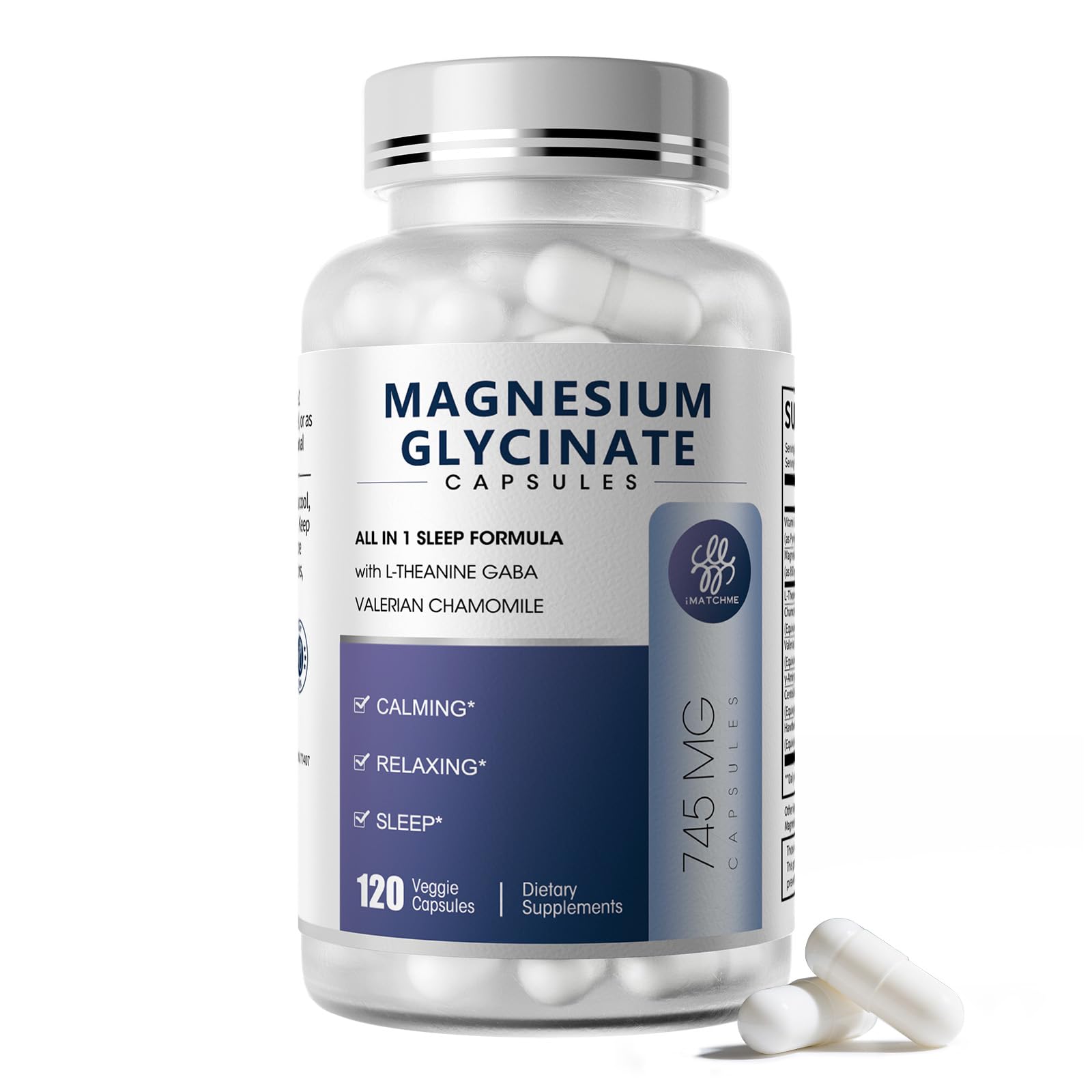 iMATCHME magnesium glycinate bottle highlighting high-absorption formula for sleep