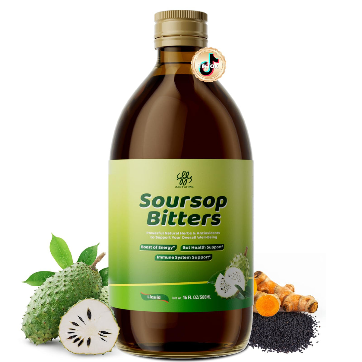 iMATCHME Soursop Bitters bottle pour for digestive support and daily wellness.