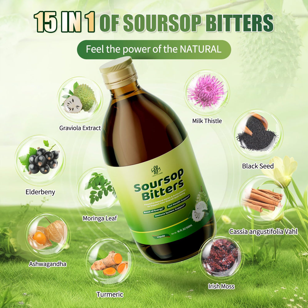 iMATCHME Soursop Bitters label closeup shows pure herbal blend.