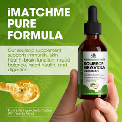 iMATCHME soursop drops pour close-up showing liquid texture