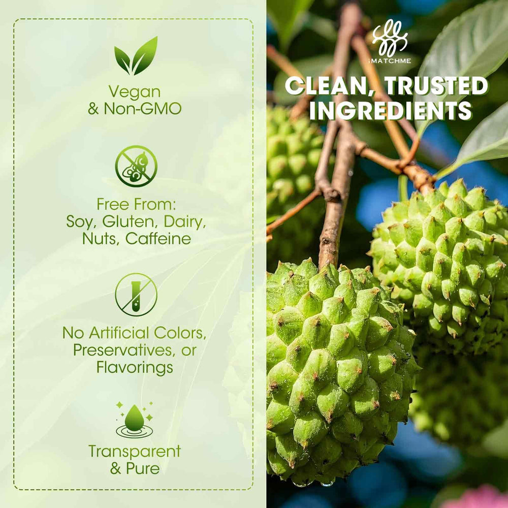iMATCHME soursop drops ingredients list close-up