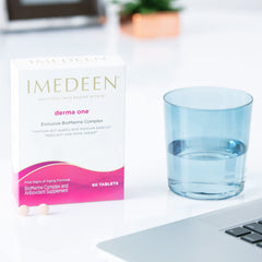 Imedeen Derma One morning skincare setup emphasizing radiance and skin softness.