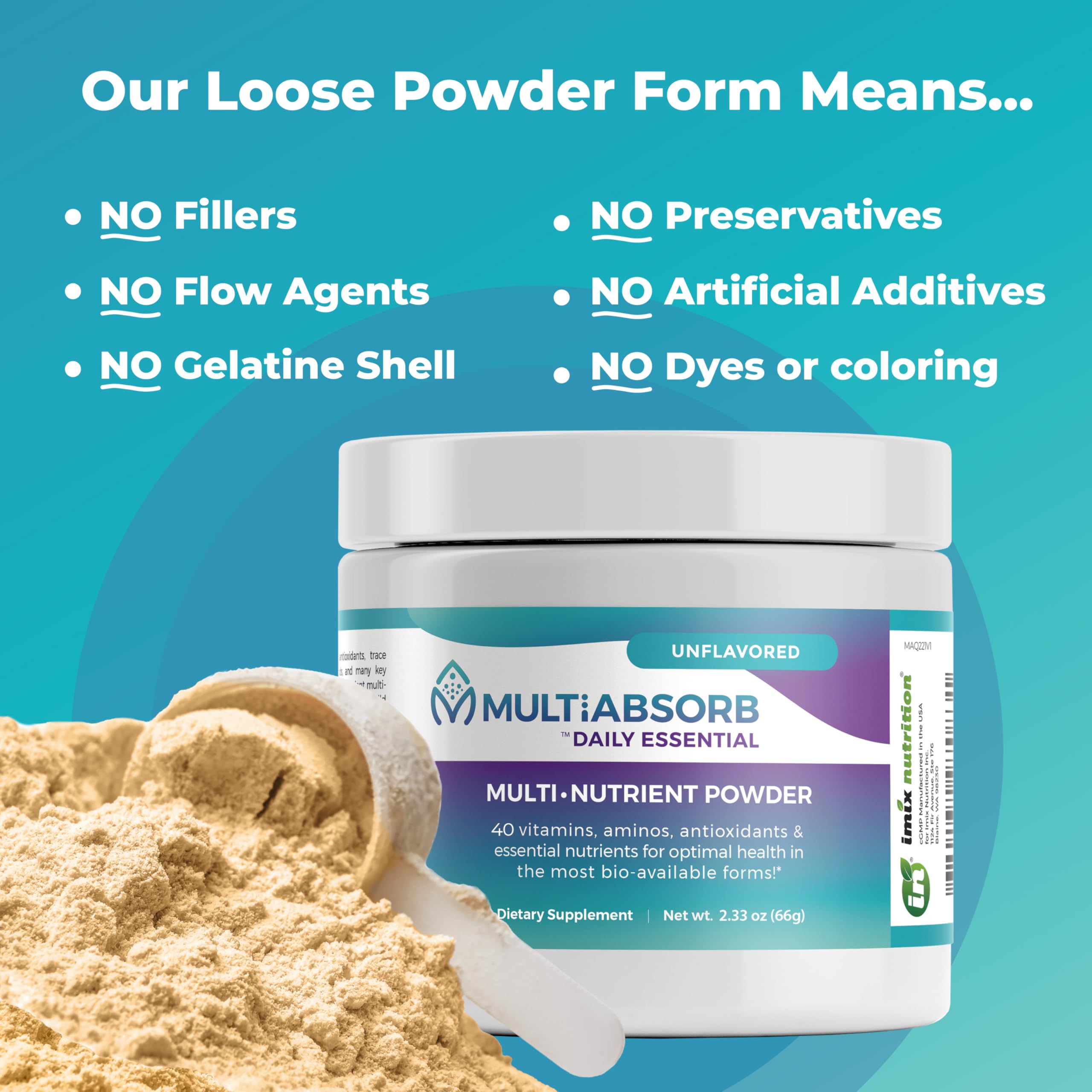 Imix MultiAbsorb ingredients list showing vitamins and minerals