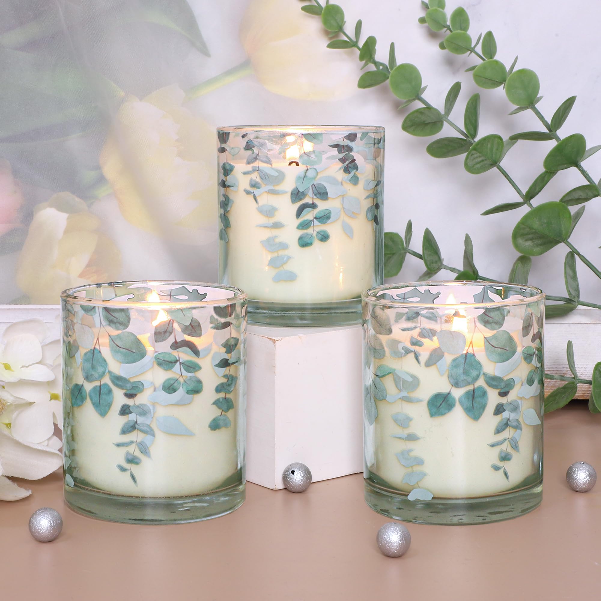 Immeiscent 3 pack eucalyptus glass jar candles provide elegant ambiance